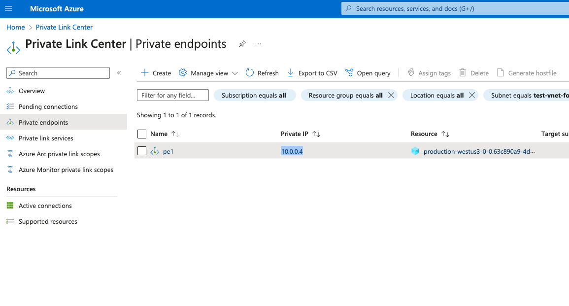 Private Endpoint IP Address